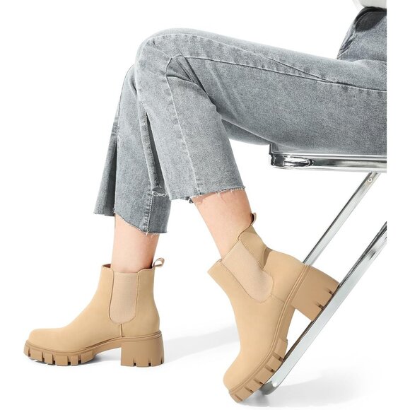 Dream Pairs Womens Nude Polyurethane (PU) Slip On Chunky Platform Ankle Boots - Picture 5 of 8